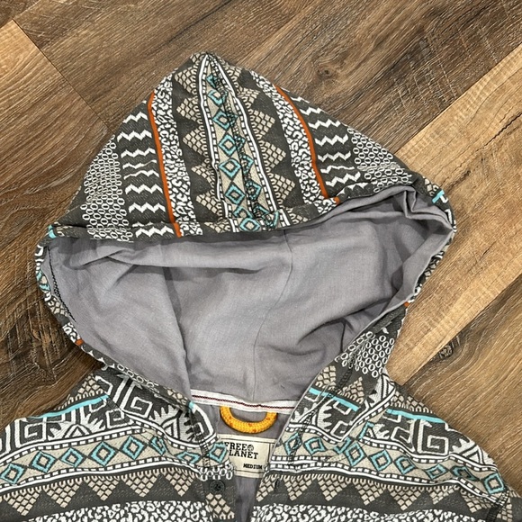 Free Planet 100% cotton Aztec pattern hoodie sweatshirt size Medium gray - Picture 3 of 14